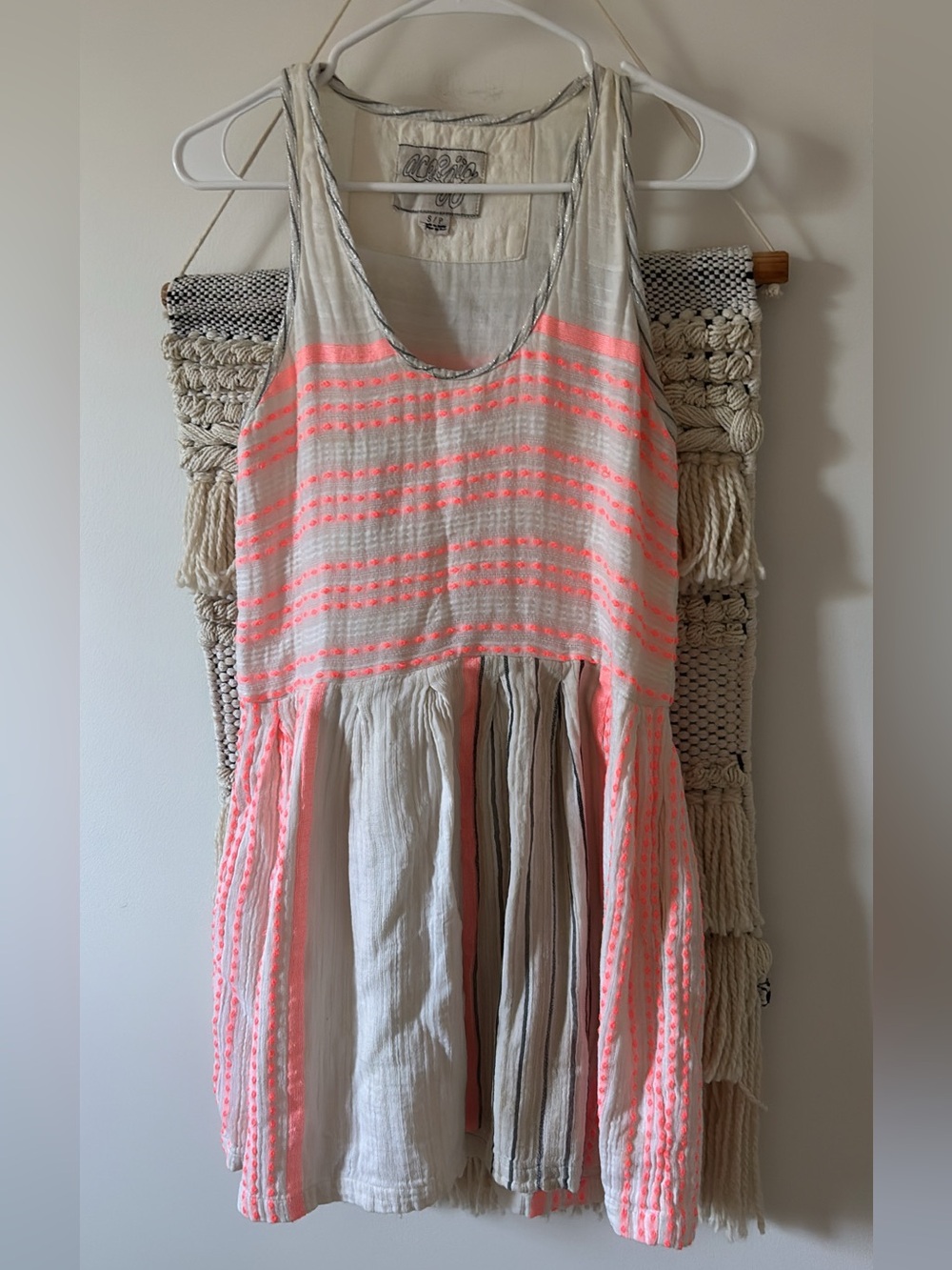Ace & Jig Boardwalk Cotton Gauze Sleeveless Mini Dress Coral Pink White Small